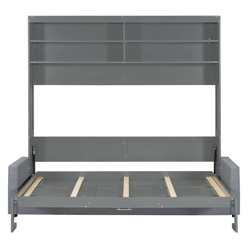 Grand lit escamotable mural avec canapé, gris, Gris
