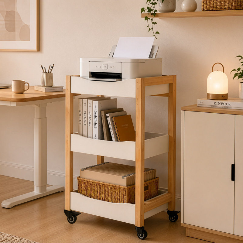 Vestra 3-Tier Wood Rolling Cart with Wheels