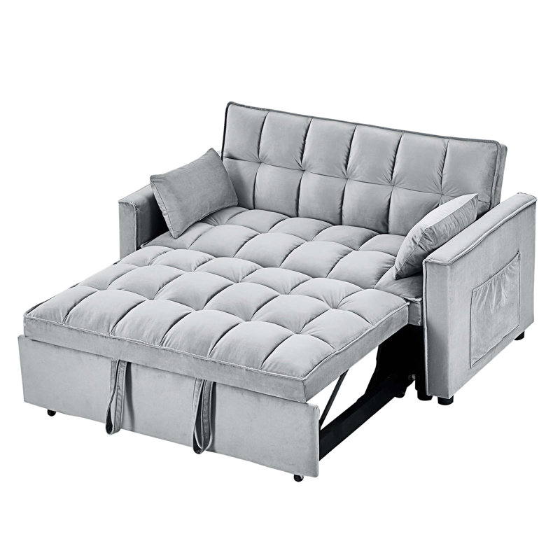 Canapé-lit en velours 55,2 po Jitender, Velours gris