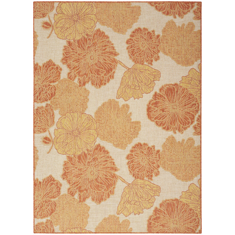 Pearletta Floral Polypropylene Indoor/Outdoor Area Rug in Orange/Coral, Rectangle 5' x 7'