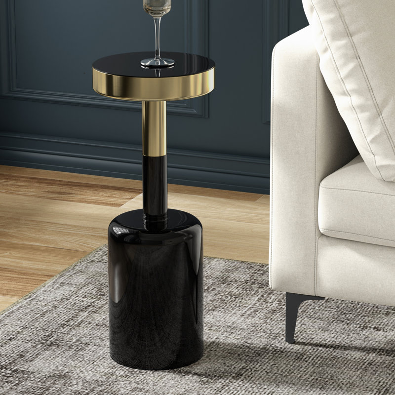Frannie 10" Round Gold and Black Metal Side Table with Glass Top