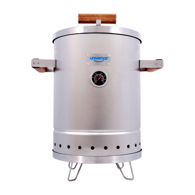 Universal Stainless Steel Small 6-pound Charcoal Barrel Smoker with Thermometer, Grill & Smoker