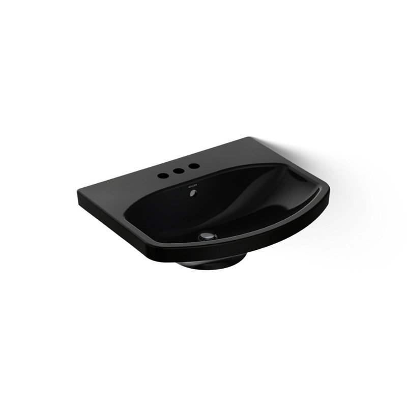 Cimarron® Vitreous China 23" Pedestal Bathroom Sink with Overflow, Black Black, 4" Centerset
