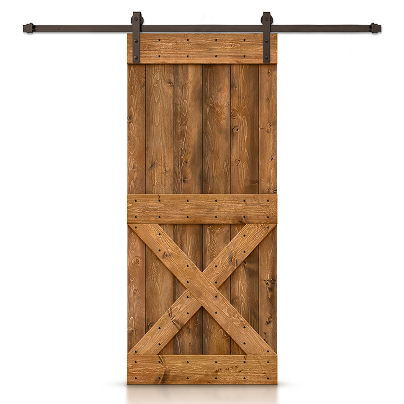 Porte de grange à panneaux et en bois avec quincaillerie d'installation, 40 po x 84 po, Noyer, Bronze huilé