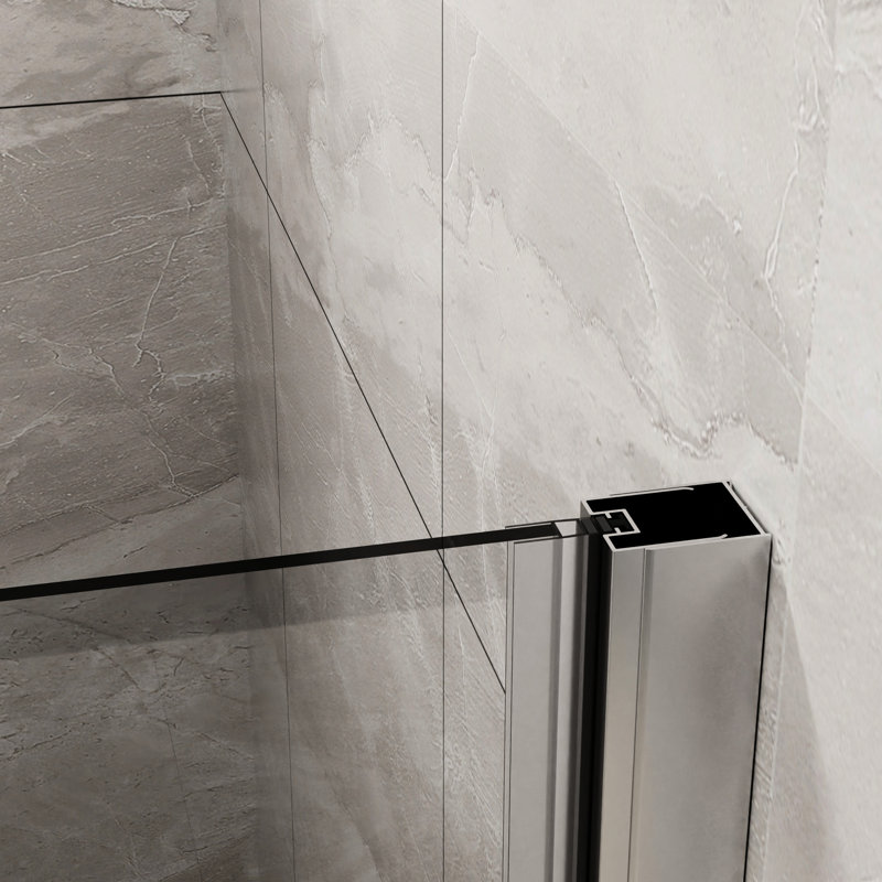 Porte de douche en verre de 34 po x 72 po. Finition. Balançoire pivotante trempée de 1/4 po. Pliable pour économiser de l'espace. Pièces en alliage de zinc contre la rouille et la corrosion. Scelle les fuites d'eau. Pivot de 180 po. Verre transparent facile à installer. Balançoire