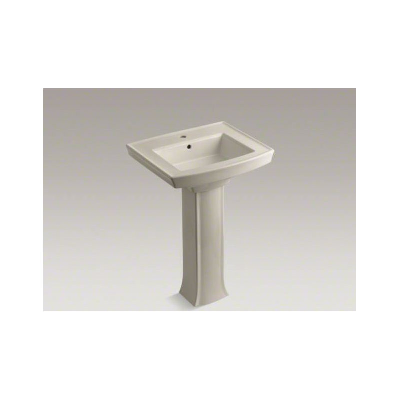 Archer 24" Rectangular Pedestal Bathroom Sink with Widespread Faucet Holes, Sandbar, 4" Centers