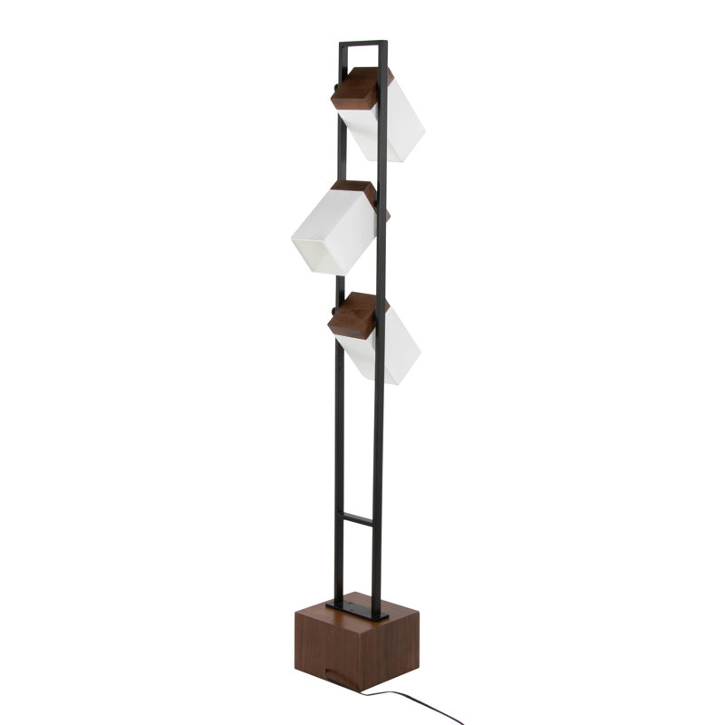Bento 67.5" Contemporary Metal Floor Lamp In Black Metal And Walnut Wood With White Shade