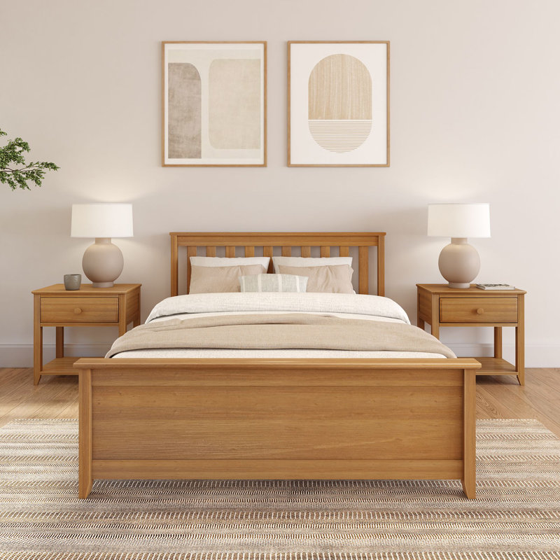 Lit en bois massif Rosenthal, Double, Pécan