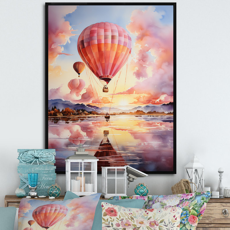 «Hot Ballon Clouds Dreamy Horizons», reproduction d'art sur toile nautique et plage, H 40 po x l 30 po x P 1,5 po