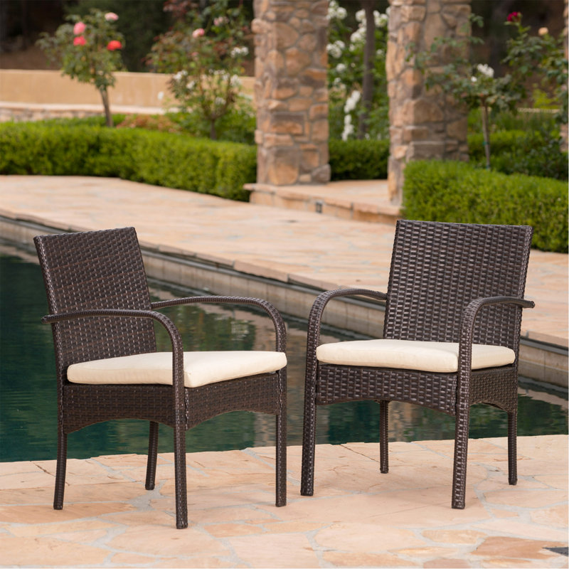 [Set Of 2]Patio PE Wicker Dining Chair, Brown