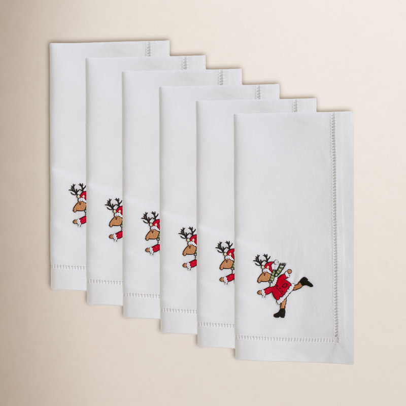 Serviette de coton 20" point ajouré avec rennes en coton brodé Savino