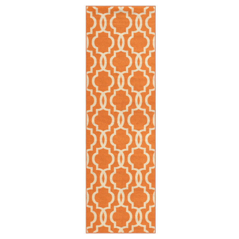 Tapis rayé orange / ivoire Maumelle, Tapis de couloir 1 pi 10 po x 10 pi