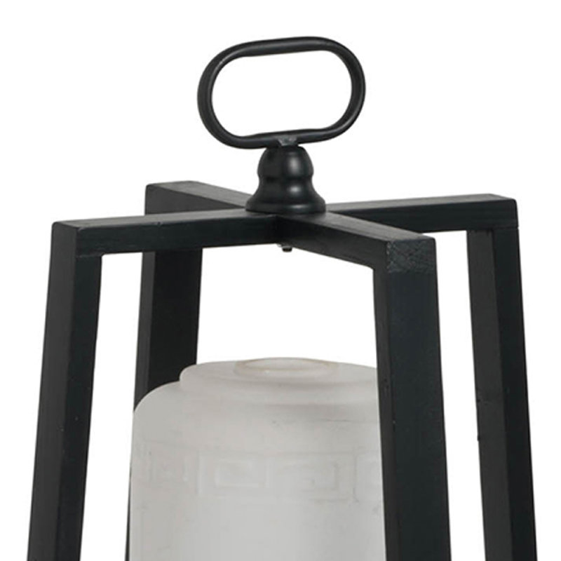 Lantern With White Glass Insert, Fir Wood And Iron Loop, 17 Inch