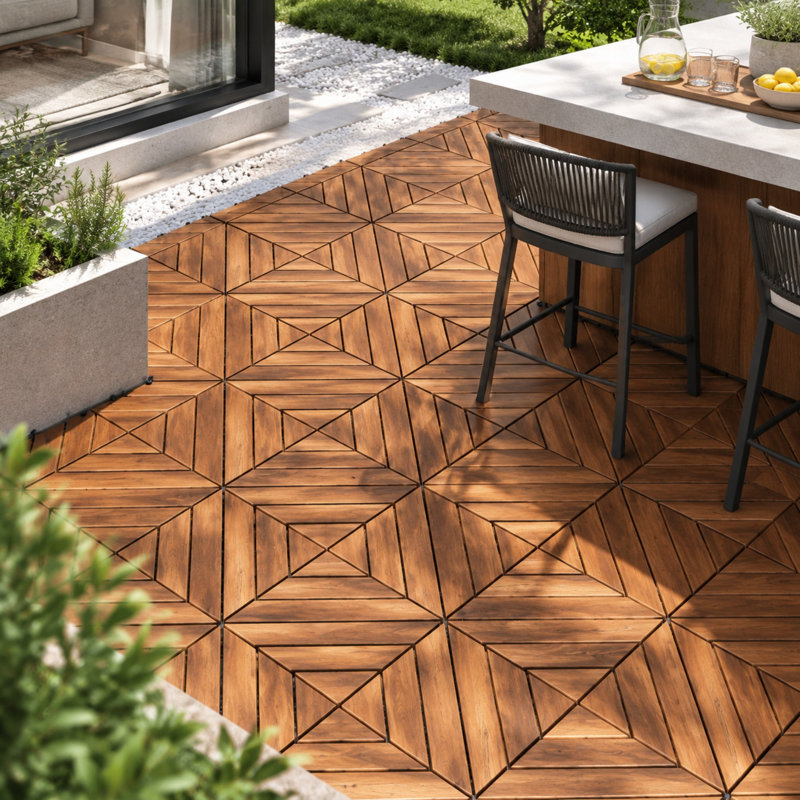 27 tuiles de terrasse en bois d'acacia emboîtables pour plancher de balcon extérieur
