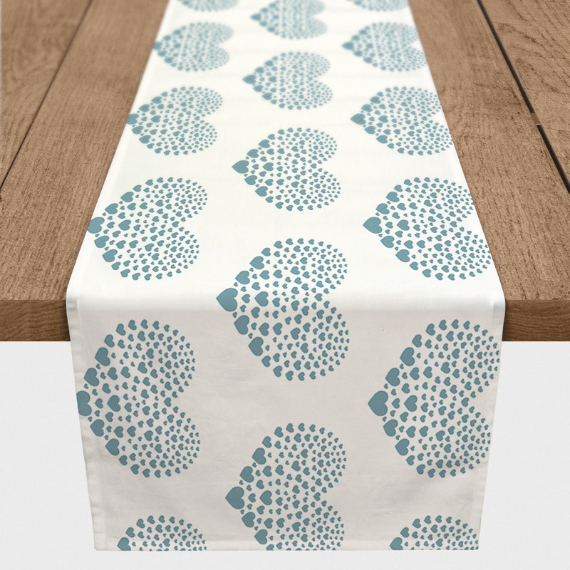 Ferrier Heart Table Runner, 90" L x 16" W, Sky Blue