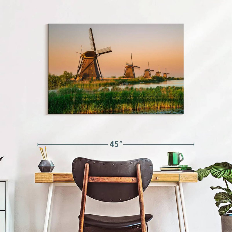 Alvord Windmills At Kinderdijk, H 26 po x l 39 po