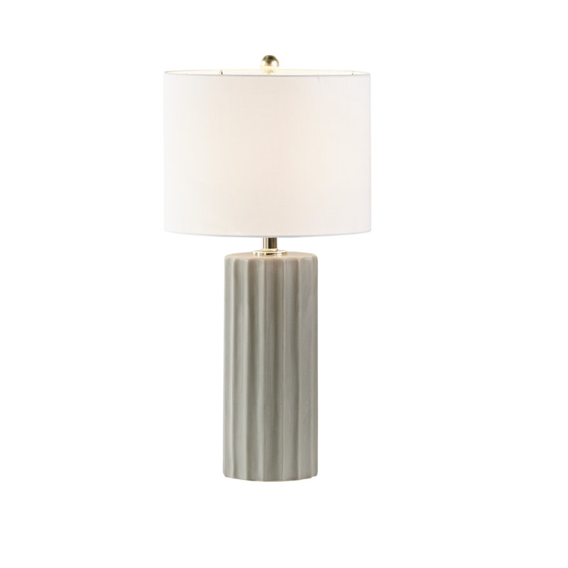 Gray Ribbed Ceramic Table Lamp with White Drum Shade