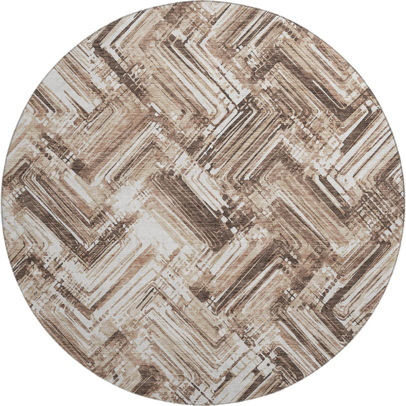 Premium Machine Washable Cerrito Brown Rug, Round 8'