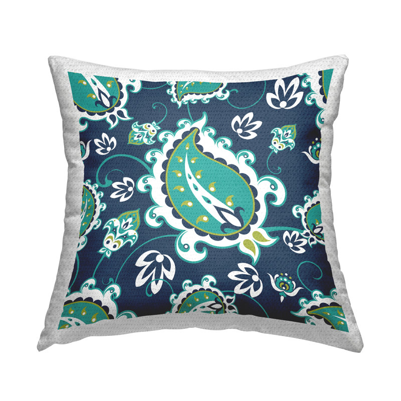 Coussin d'extérieur imprimé à motif cachemire vert floral par Geoff Tygert