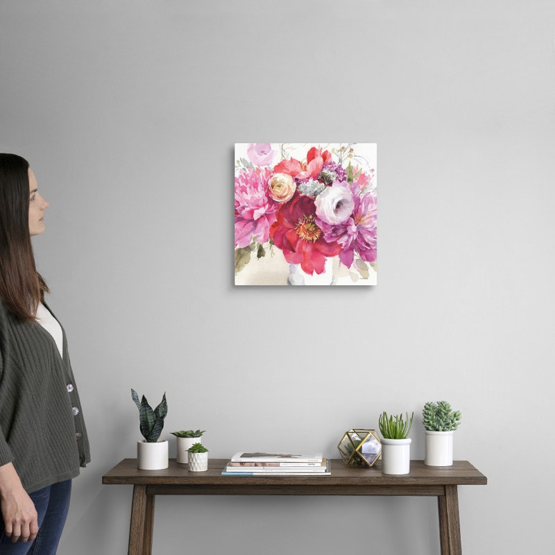 Visiblement rose 01 carré par Lisa Audit - reproduction d'art, Toile tendue, H 16 po x l 16 po x P 1,25 po