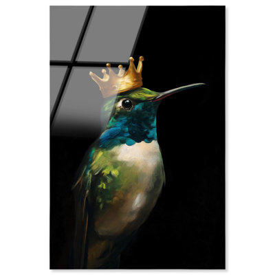 Art mural oiseau couronné Azure Bird II par Art Remedy, prêt à être accroché