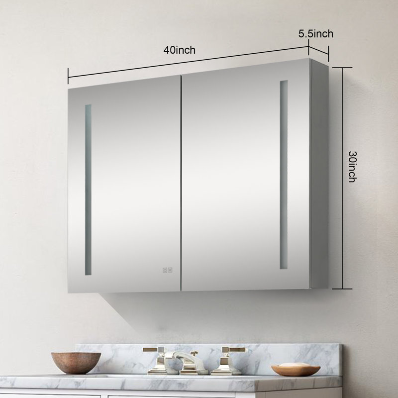 Armoire à pharmacie de salle de bain avec miroir, douille et tablettes réglables l 40 po x H 30 po, à intensité variable, antibuée