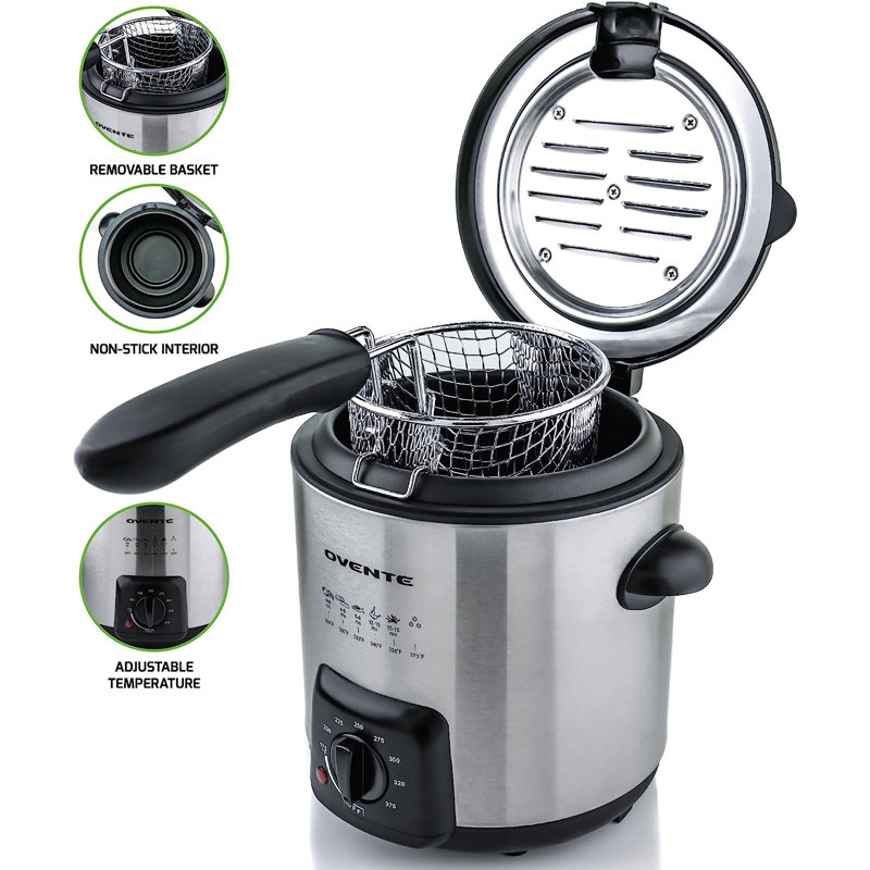 OVENTE Electric Deep Fryer 0.9L, 840W Power with Locking Lid, Cool Touch Handles, Silver FDM1091BR - Thumbnail 2