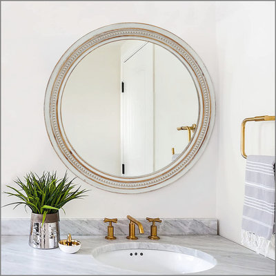 Miroir mural vintage rétro avec cadre blanc vieilli 23,62 po