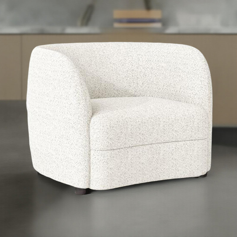 Chaise d'appoint Srey, boucle blanche moelleuse, dossier courbé de style smoking