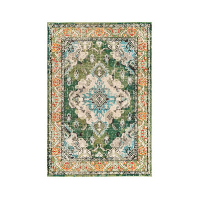 Green Blue Vintage Medallion 5 x 7 Ft Rug for Dining Room & Nursery