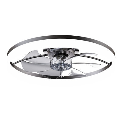 Ventilateur de plafond intelligent ultra-mince noir avec lumière DEL, télécommande et contrôle d'application, 24 po