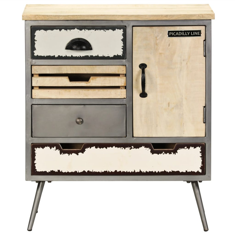 Buffet en bois de manguier massif et acier 25,6 po x 13 po x 29,9 po