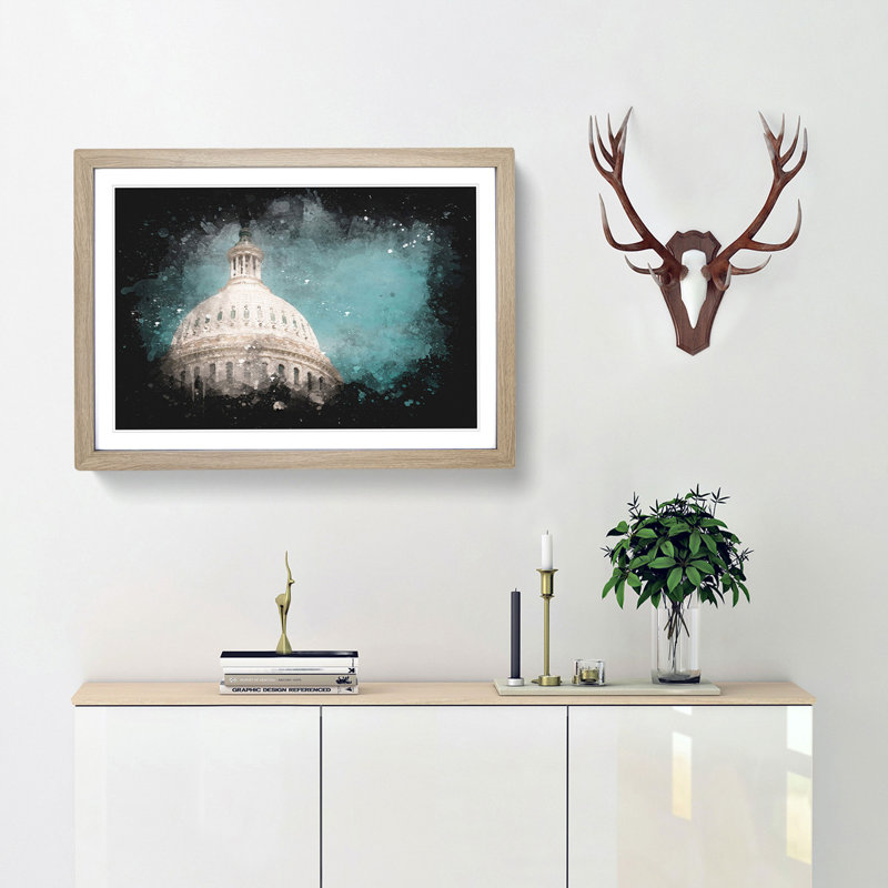 Capitol Hill White House - Framed Print, 24cm H x 33cm W x 2cm D, Oak Framed