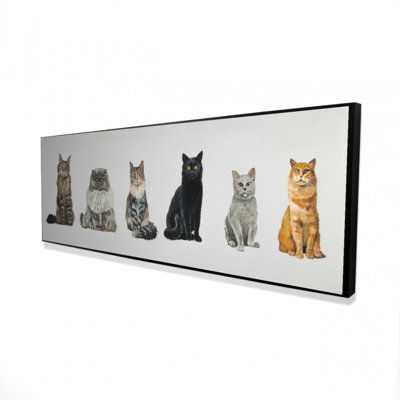 Six chats alignés sur toile