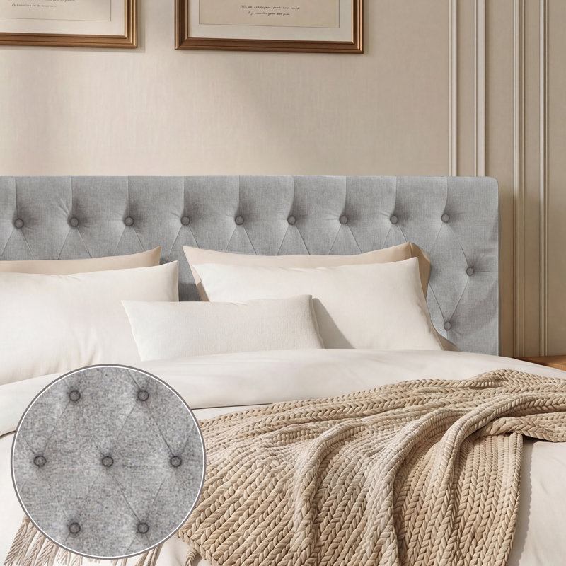 Aveigha Upholstered Headboard, Gray Linen, Queen