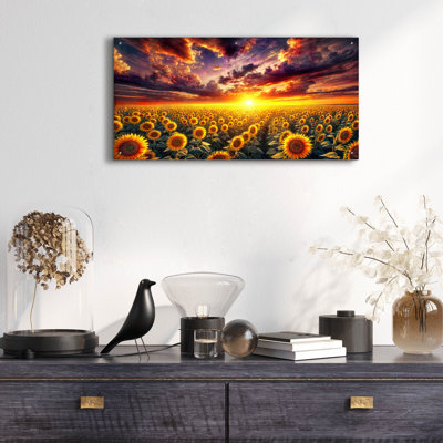  «Sunflower Field Sunrise» par Rey Klimt, art mural en verre acrylique, 48 po x 24 po
