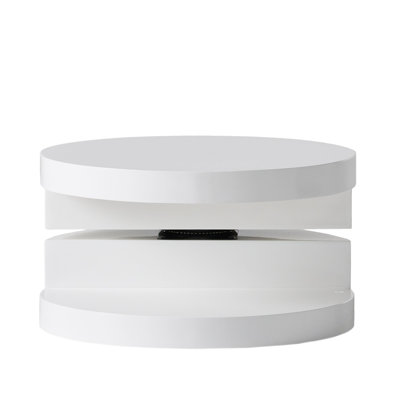 Contemporary Small Coffee Table With Rotating Top And Hidden Storage, White Glossy, 23.62x23.62x12.99 In Swivel Secret Storage Function, Gloss, 24.29x24.29x13.26 Inches