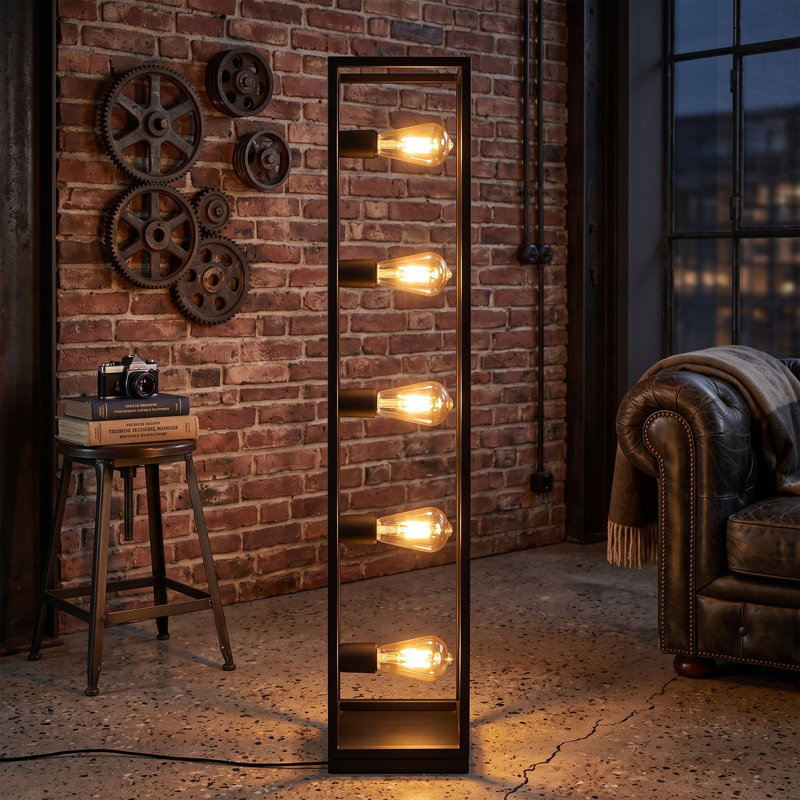 Lampadaire géométrique contemporain noir Meridian à 5 lumières
