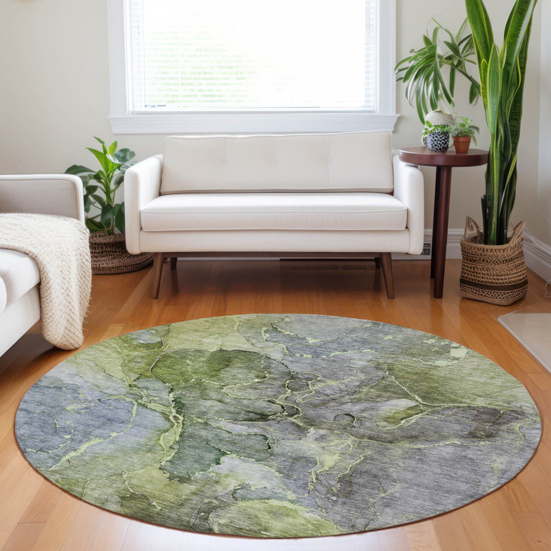 Killingly Flatweave Washable Abstract Indoor / Outdoor Rug, Round 8'