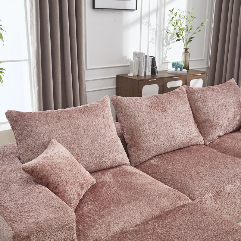 Boucle Sectional Sofa with pillows,No Assembly Needed, Pink Boucle