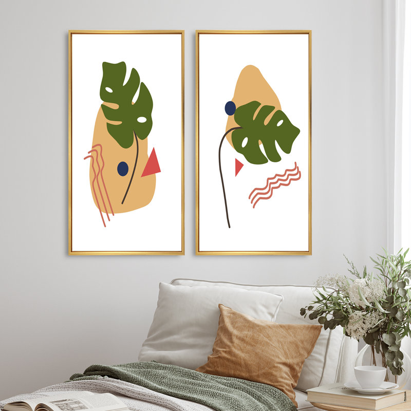 Scandinavian Abstract Geometric, H 40 po x l 40 po x P 1,5 po, Cadre doré
