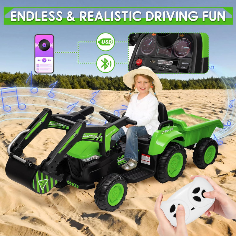 Green 12-Volt Kids Ride-On Tractor with Remote Control