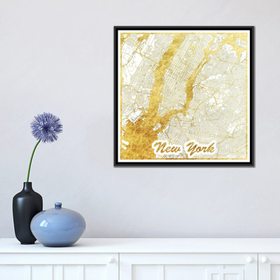«New York Gold Leaf Urban Blueprint Map», impression sur toile
