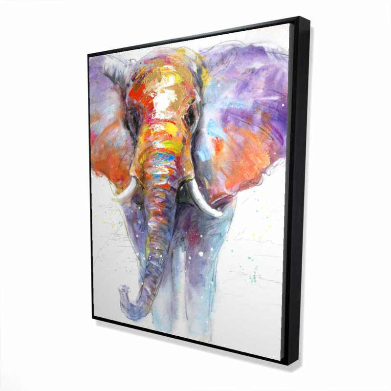  Éléphant - Toile encadrée moderne pour la maison, H 61,25 po x l 49,25 po, Mauve/orange