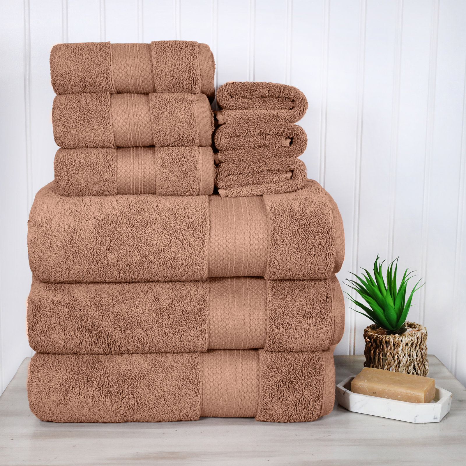 Finnian Ultra-Plush Heavyweight, 100% Turkish Towel Collection, Taupe, 9 Piece Towel Set