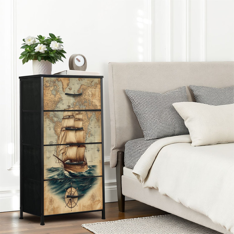 4 Drawer Dresser for Bedroom, Narrow Chest of Drawers, Wooden Top and Study Iron Frame 18"x37.5"-(WxH)