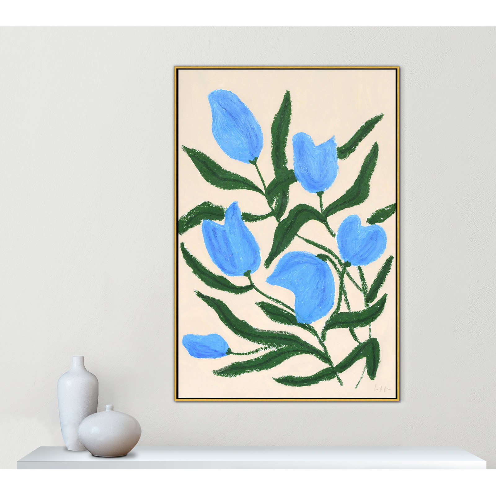 Blue Tulips Print by Camilla Bergqvist, Gold, 61.5" H x 41.5" W