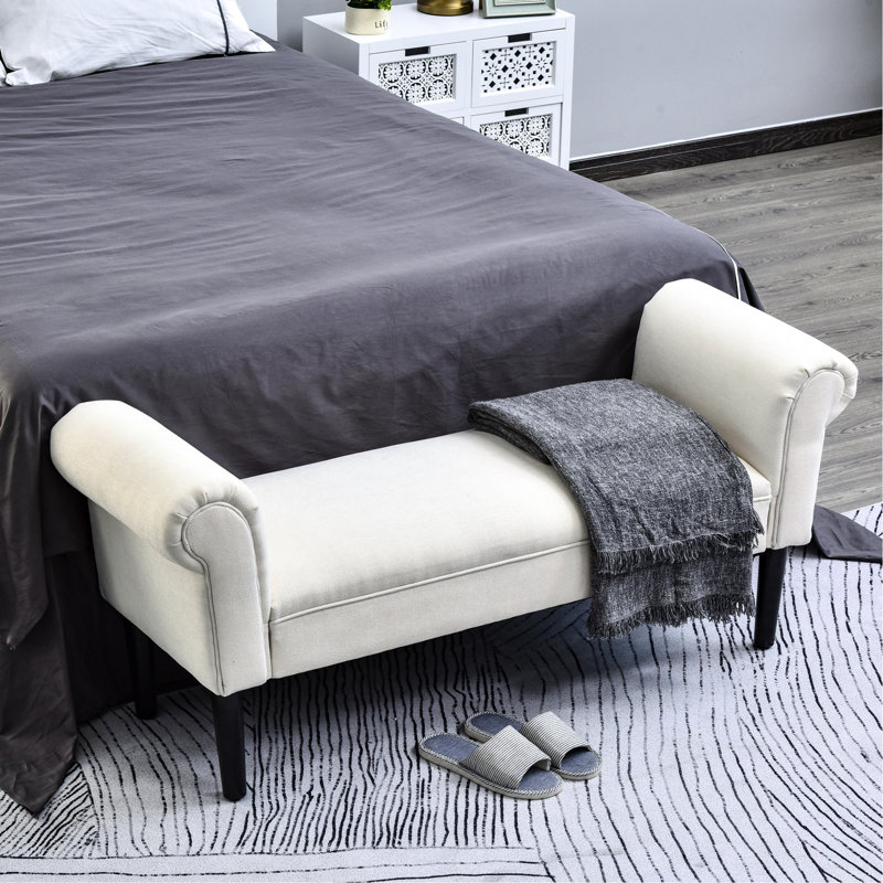 Banc de chambre de 52 po avec revêtement en lin blanc crème pour une expérience décorative confortable