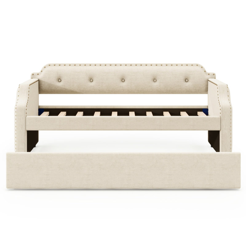 Lit de jour rembourré avec lit gigogne, beige pour lit simple, Beige