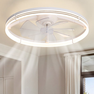 24'' Flush Mount Dimmable Ceiling Fan With LED Lights Bedroom Ceiling Fan